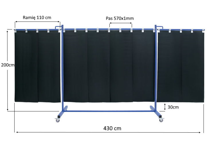 Wymiary mobilnego ekranu spawalniczego KinerFlex41 z pasami 570x1mm