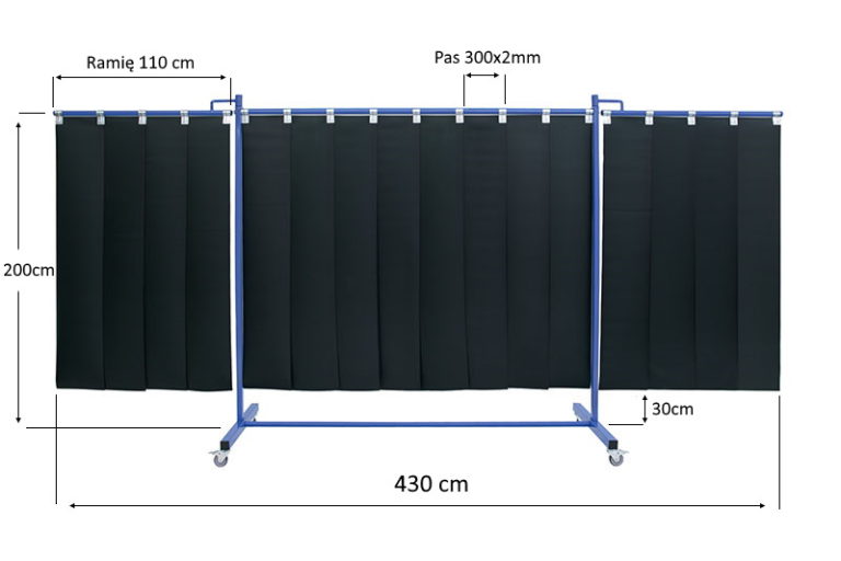 Wymiary ekranu spawalniczego KinerFlex 43 z pasami 300x2mm
