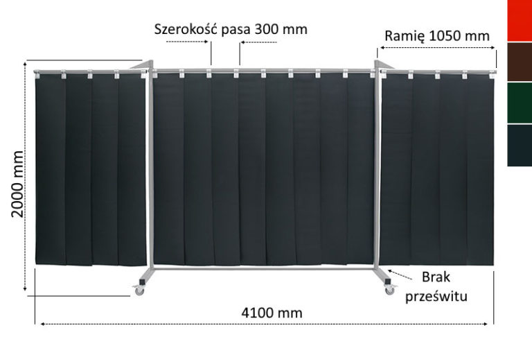 Ekran spawalniczy long 410x200 cm pasy 300x2 mm - wymiary 4K