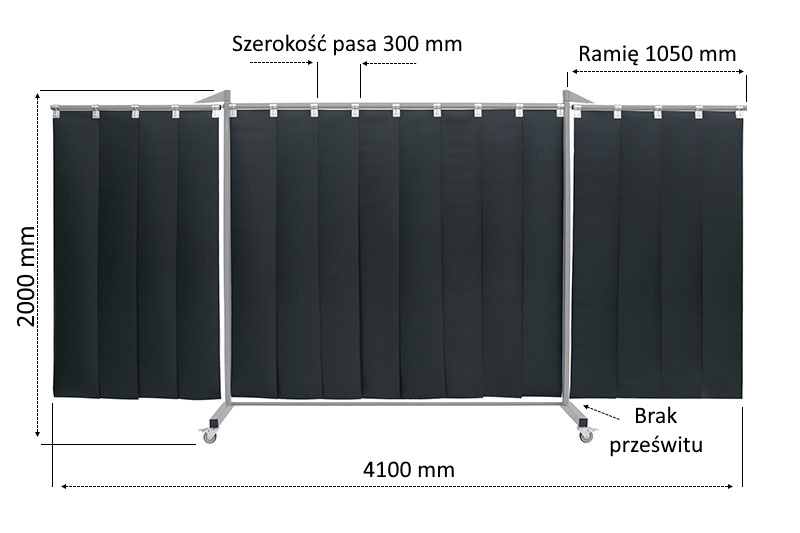 Ekran spawalniczy long 410x200 cm pasy 300x2 mm - wymiary